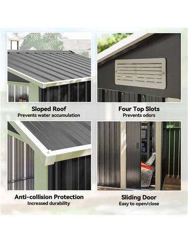 Outsunny Garden Metal Tool Storage Shed with Sliding Door, Sloped Roof and Foundation Kit, 152 x 132 x 188cm, Grey