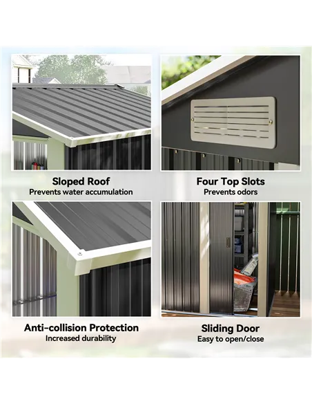 Outsunny Garden Metal Tool Storage Shed with Sliding Door, Sloped Roof and Foundation Kit, 152 x 132 x 188cm, Grey