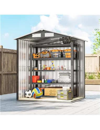 Outsunny Garden Metal Tool Storage Shed with Sliding Door, Sloped Roof and Foundation Kit, 152 x 132 x 188cm, Grey