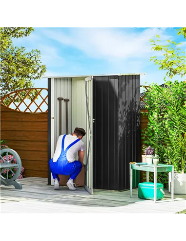 Outsunny 5ft x 3ft Metal Garden Storage Shed, Outdoor Tool Shed with Sloped Roof, Lockable Door for Tools, Equipment, Grey