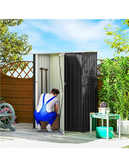 Outsunny 5ft x 3ft Metal Garden Storage Shed, Outdoor Tool Shed with Sloped Roof, Lockable Door for Tools, Equipment, Grey