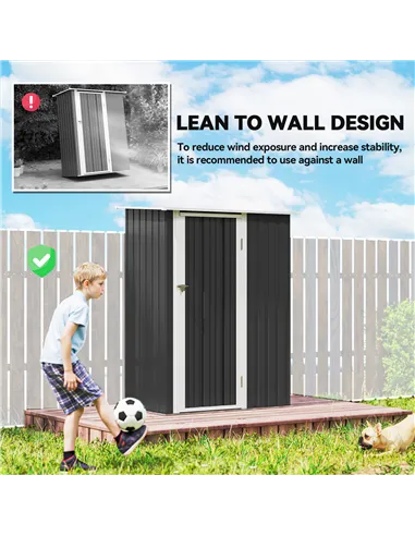 Outsunny 5ft x 3ft Metal Garden Storage Shed, Outdoor Tool Shed with Sloped Roof, Lockable Door for Tools, Equipment, Grey