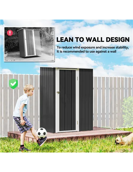 Outsunny 5ft x 3ft Metal Garden Storage Shed, Outdoor Tool Shed with Sloped Roof, Lockable Door for Tools, Equipment, Grey
