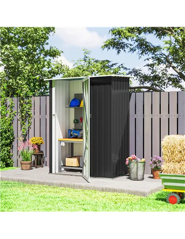 Outsunny 5ft x 3ft Metal Garden Storage Shed, Outdoor Tool Shed with Sloped Roof, Lockable Door for Tools, Equipment, Grey