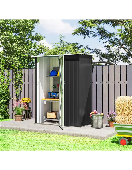 Outsunny 5ft x 3ft Metal Garden Storage Shed, Outdoor Tool Shed with Sloped Roof, Lockable Door for Tools, Equipment, Grey