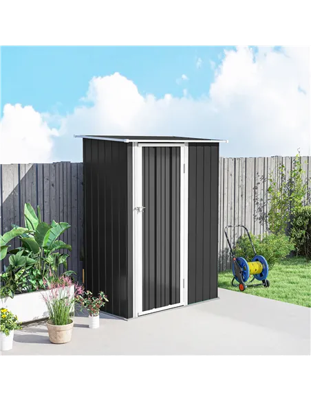 Outsunny 5ft x 3ft Metal Garden Storage Shed, Outdoor Tool Shed with Sloped Roof, Lockable Door for Tools, Equipment, Grey