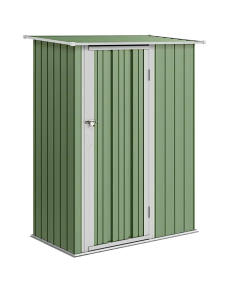 Outsunny 5ft x 3ft Metal Garden Storage Shed, Outdoor Tool Shed with Sloped Roof, Lockable Door for Tools, Equipment, Light Gree