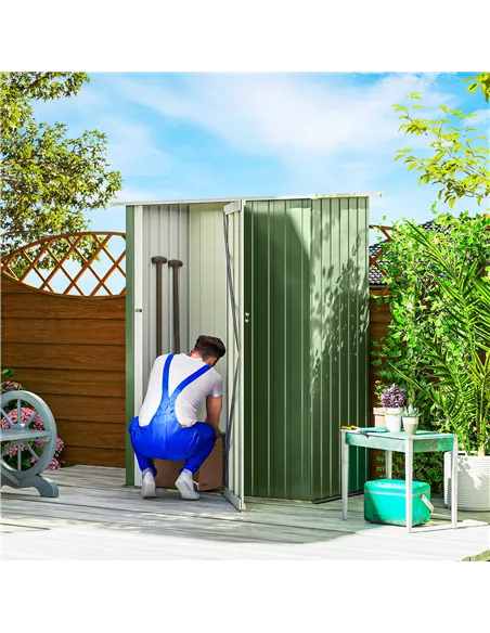 Outsunny 5ft x 3ft Metal Garden Storage Shed, Outdoor Tool Shed with Sloped Roof, Lockable Door for Tools, Equipment, Light Gree