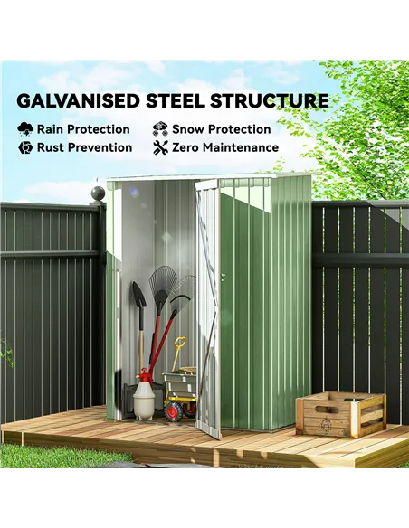 Outsunny 5ft x 3ft Metal Garden Storage Shed, Outdoor Tool Shed with Sloped Roof, Lockable Door for Tools, Equipment, Light Gree