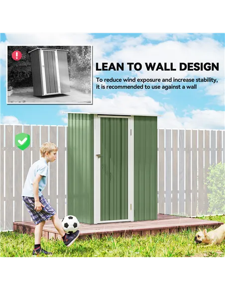 Outsunny 5ft x 3ft Metal Garden Storage Shed, Outdoor Tool Shed with Sloped Roof, Lockable Door for Tools, Equipment, Light Gree