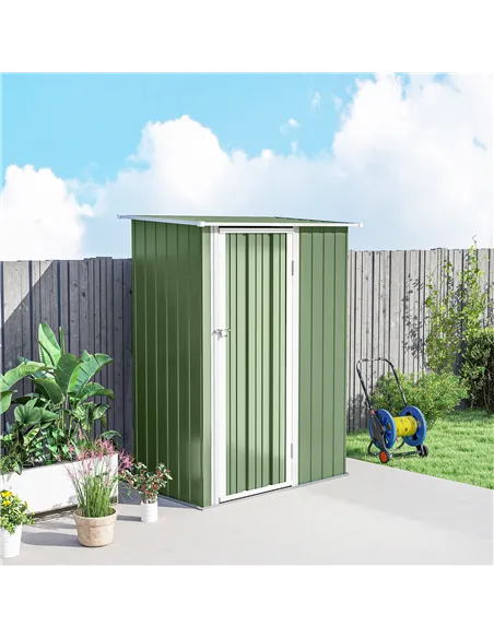 Outsunny 5ft x 3ft Metal Garden Storage Shed, Outdoor Tool Shed with Sloped Roof, Lockable Door for Tools, Equipment, Light Gree