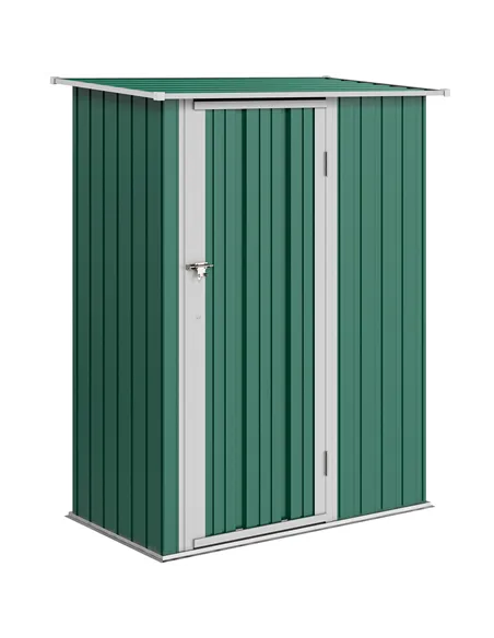 Outsunny 5ft x 3ft Metal Garden Storage Shed, Outdoor Tool Shed with Sloped Roof, Lockable Door for Tools, Equipment, Green