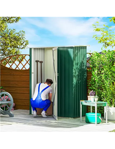 Outsunny 5ft x 3ft Metal Garden Storage Shed, Outdoor Tool Shed with Sloped Roof, Lockable Door for Tools, Equipment, Green