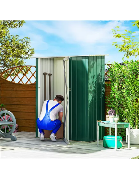 Outsunny 5ft x 3ft Metal Garden Storage Shed, Outdoor Tool Shed with Sloped Roof, Lockable Door for Tools, Equipment, Green