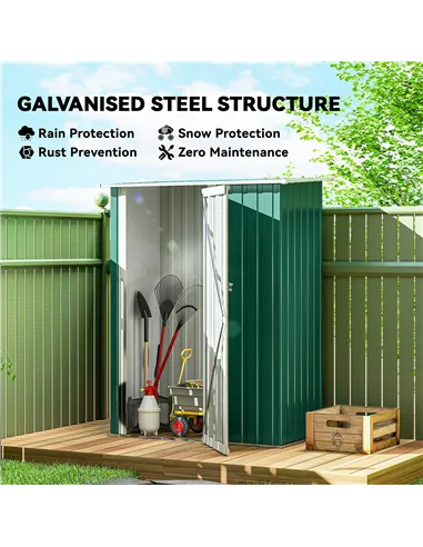 Outsunny 5ft x 3ft Metal Garden Storage Shed, Outdoor Tool Shed with Sloped Roof, Lockable Door for Tools, Equipment, Green