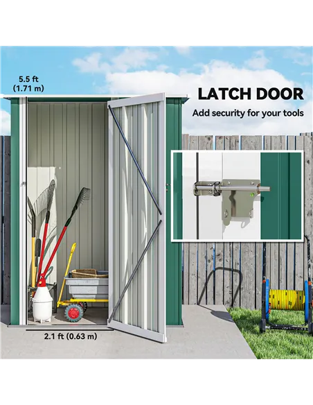 Outsunny 5ft x 3ft Metal Garden Storage Shed, Outdoor Tool Shed with Sloped Roof, Lockable Door for Tools, Equipment, Green