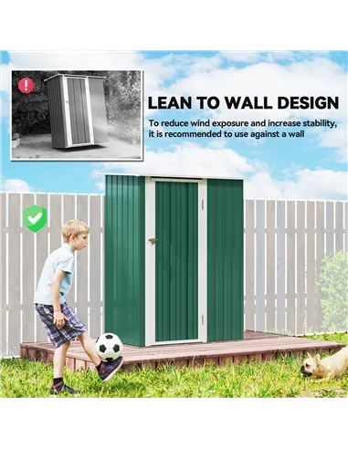 Outsunny 5ft x 3ft Metal Garden Storage Shed, Outdoor Tool Shed with Sloped Roof, Lockable Door for Tools, Equipment, Green