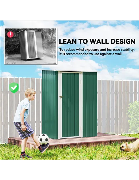 Outsunny 5ft x 3ft Metal Garden Storage Shed, Outdoor Tool Shed with Sloped Roof, Lockable Door for Tools, Equipment, Green