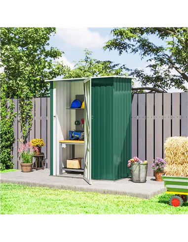 Outsunny 5ft x 3ft Metal Garden Storage Shed, Outdoor Tool Shed with Sloped Roof, Lockable Door for Tools, Equipment, Green
