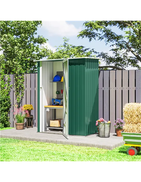 Outsunny 5ft x 3ft Metal Garden Storage Shed, Outdoor Tool Shed with Sloped Roof, Lockable Door for Tools, Equipment, Green