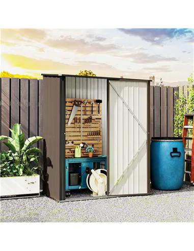 Outsunny 5.3 x 3.1ft Corrugated Steel Garden Shed - Brown