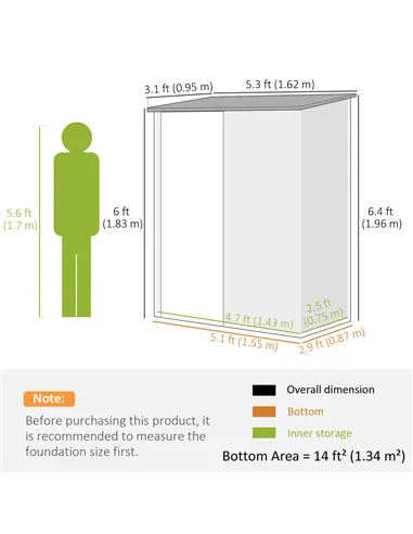 Outsunny 5.3 x 3.1ft Corrugated Steel Garden Shed - Brown