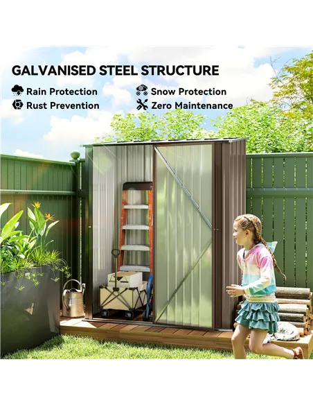 Outsunny 5.3 x 3.1ft Corrugated Steel Garden Shed - Brown