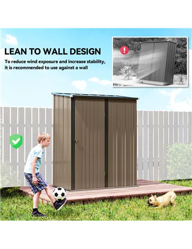 Outsunny 5.3 x 3.1ft Corrugated Steel Garden Shed - Brown