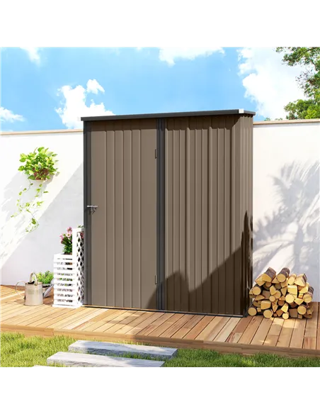 Outsunny 5.3 x 3.1ft Corrugated Steel Garden Shed - Brown
