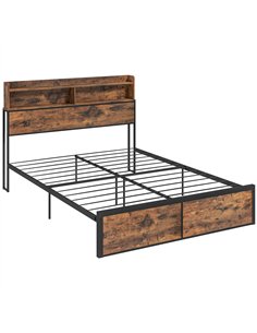 HOMCOM Industrial King Bed Frame, 5.2FT Steel Bed Base with Storage Headboard, Footboard, Slatted Support and Under Bed Storage,