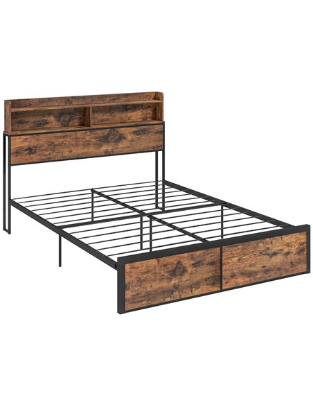 HOMCOM Industrial King Bed Frame, 5.2FT Steel Bed Base with Storage Headboard, Footboard, Slatted Support and Under Bed Storage,