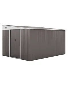 Outsunny 11.3 x 9.2ft Lean to Metal Garden Shed, Outdoor Galvanised Tool Storage House with Double Sliding Doors and 2 Air Vents