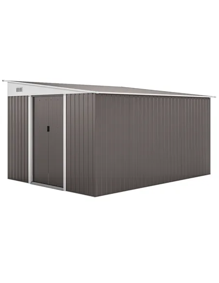 Outsunny 11.3 x 9.2ft Lean to Metal Garden Shed, Outdoor Galvanised Tool Storage House with Double Sliding Doors and 2 Air Vents