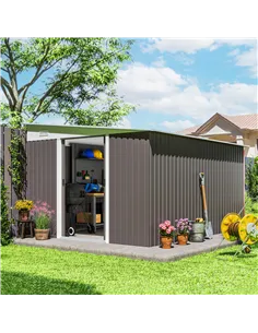 Outsunny 11.3 x 9.2ft Lean to Metal Garden Shed, Outdoor Galvanised Tool Storage House with Double Sliding Doors and 2 Air Vents 2