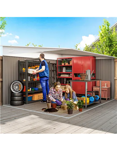 Outsunny 11.3 x 9.2ft Lean to Metal Garden Shed, Outdoor Galvanised Tool Storage House with Double Sliding Doors and 2 Air Vents