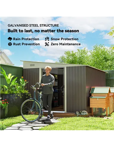 Outsunny 11.3 x 9.2ft Lean to Metal Garden Shed, Outdoor Galvanised Tool Storage House with Double Sliding Doors and 2 Air Vents
