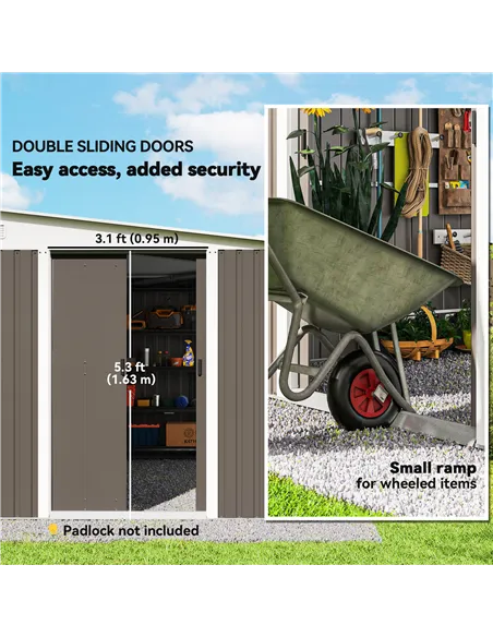 Outsunny 11.3 x 9.2ft Lean to Metal Garden Shed, Outdoor Galvanised Tool Storage House with Double Sliding Doors and 2 Air Vents