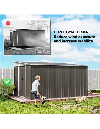 Outsunny 11.3 x 9.2ft Lean to Metal Garden Shed, Outdoor Galvanised Tool Storage House with Double Sliding Doors and 2 Air Vents
