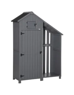 Outsunny Garden Outdoor Storage Shed Outdoor Tool Shed with 3 Shelves and Tilt Roof, 129x51.5x180cm, Grey