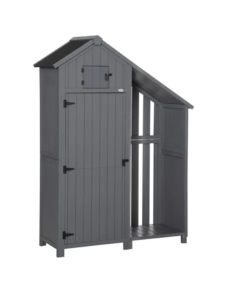 Outsunny Garden Outdoor Storage Shed Outdoor Tool Shed with 3 Shelves and Tilt Roof, 129x51.5x180cm, Grey