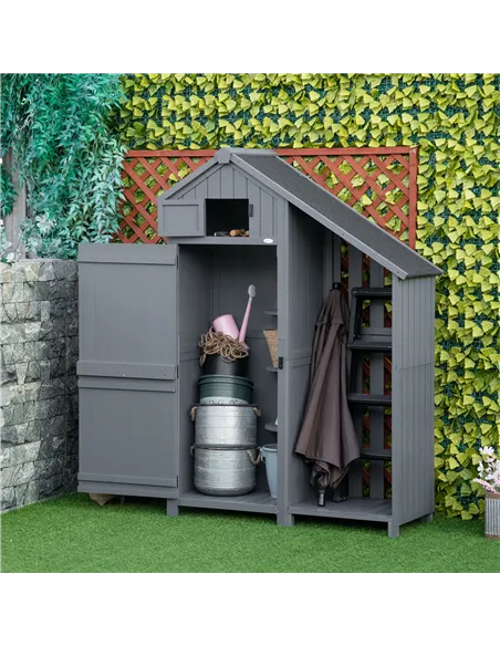 Outsunny Garden Outdoor Storage Shed Outdoor Tool Shed with 3 Shelves and Tilt Roof, 129x51.5x180cm, Grey
