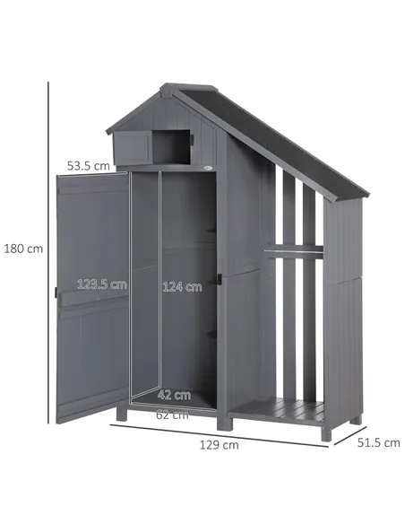 Outsunny Garden Outdoor Storage Shed Outdoor Tool Shed with 3 Shelves and Tilt Roof, 129x51.5x180cm, Grey
