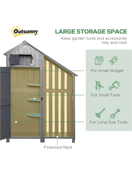 Outsunny Garden Outdoor Storage Shed Outdoor Tool Shed with 3 Shelves and Tilt Roof, 129x51.5x180cm, Grey