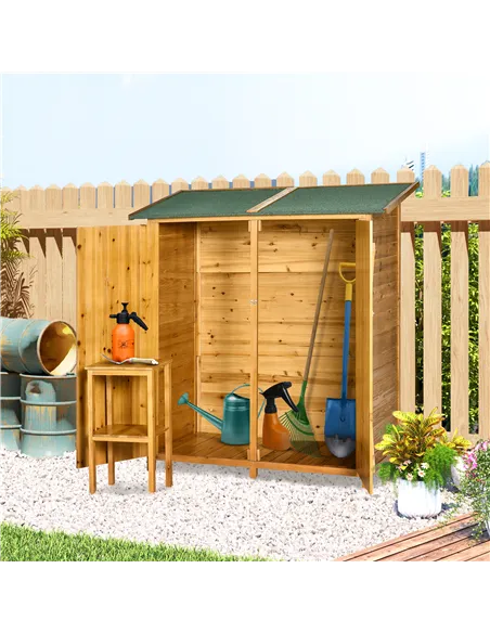 Outsunny 139 x 75 Fir Wood Garden Shed, with Asphalt Roof - Natural