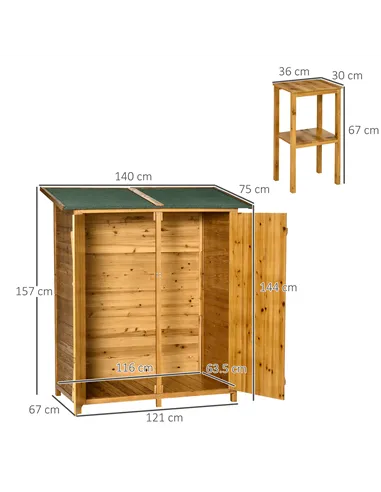 Outsunny 139 x 75 Fir Wood Garden Shed, with Asphalt Roof - Natural