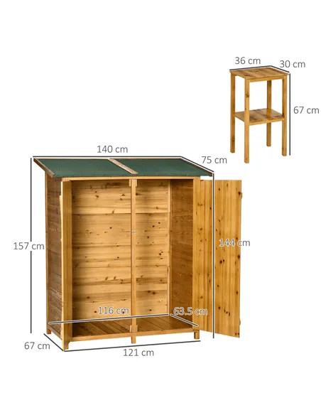 Outsunny 139 x 75 Fir Wood Garden Shed, with Asphalt Roof - Natural