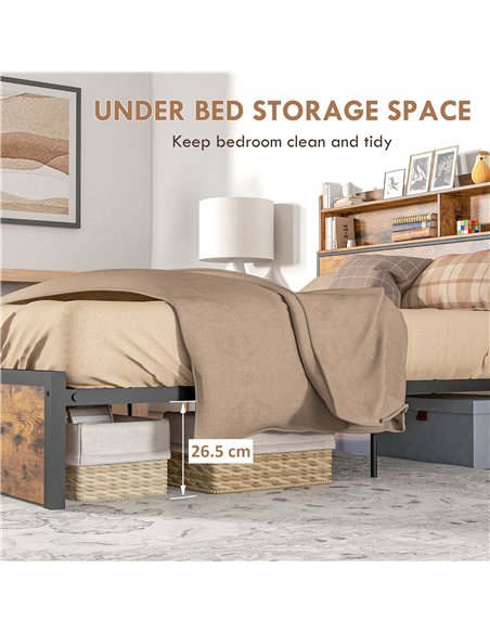 HOMCOM Industrial King Bed Frame, 5.2FT Steel Bed Base with Storage Headboard, Footboard, Slatted Support and Under Bed Storage,