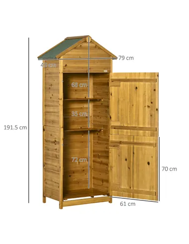 Outsunny Wooden Garden Storage Shed Utility Gardener Cabinet w/ 3 Shelves and 2 Door, 191.5cm x 79cm x 49cm, Natural wood effect