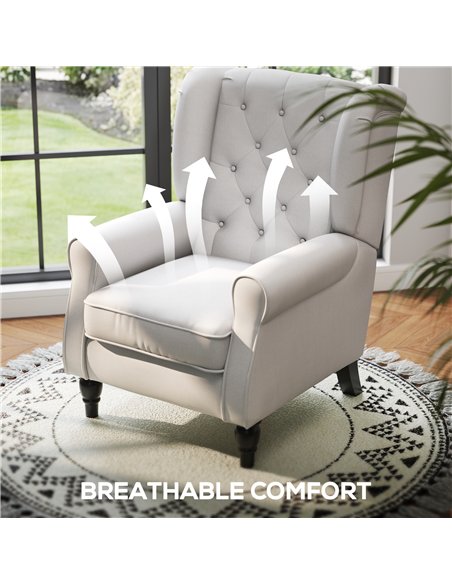 HOMCOM Wingback Accent Chair, Retro Upholstered Button Tufted Occasional Chair for Living Room and Bedroom, Cream White
