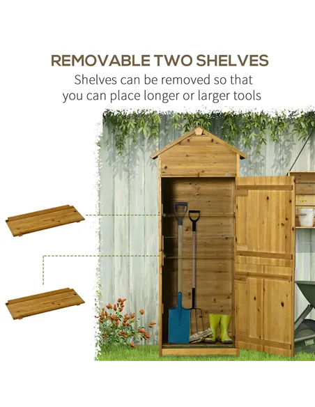 Outsunny Wooden Garden Storage Shed Utility Gardener Cabinet w/ 3 Shelves and 2 Door, 191.5cm x 79cm x 49cm, Natural wood effect